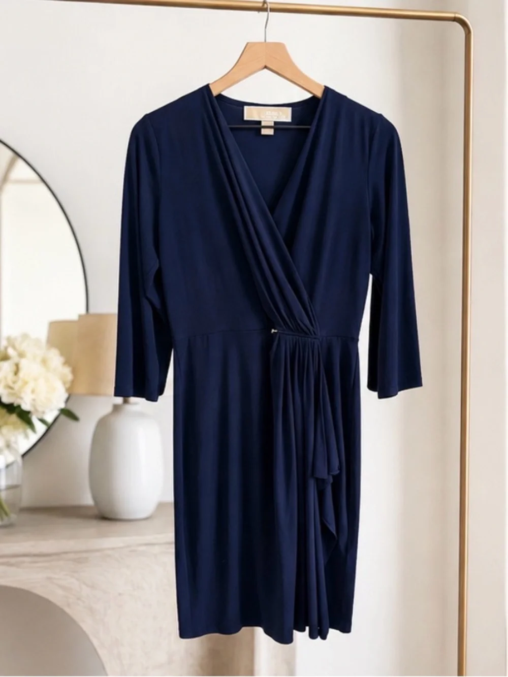 Michael Kors Navy Midi Wrap-Style Dress